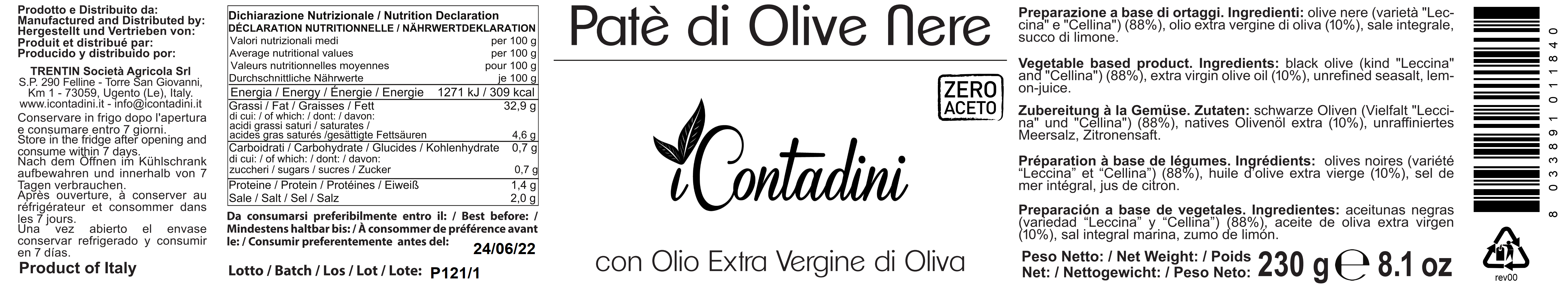 iContadini Patè di Olive Nere - Olivenpaste schwarz 230g