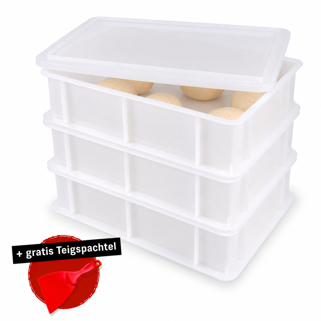 3 Pizza ball Box with 1 Lid -  30 x 40 x 10 cm
